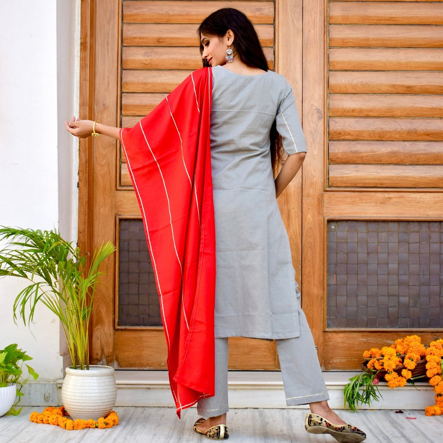 Embellished Grey Suit Set