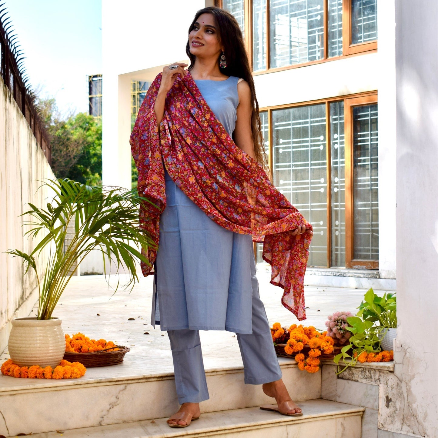 Baby Blue Floral Suit Set