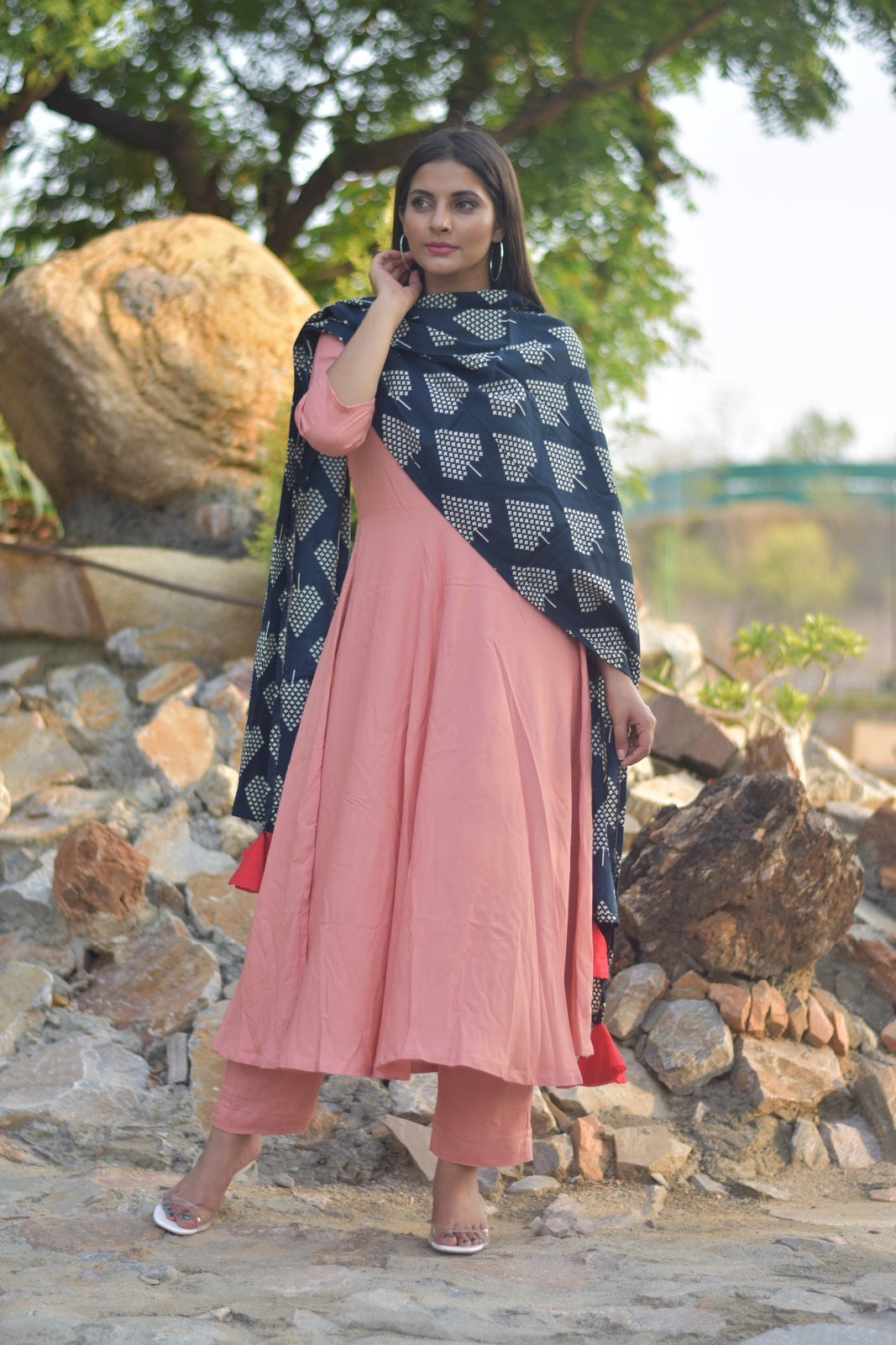 Peach Black Pyramid Suit Set