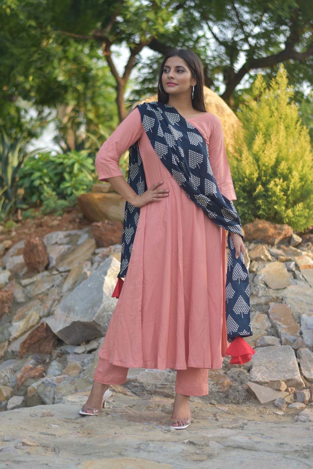 Peach Black Pyramid Suit Set