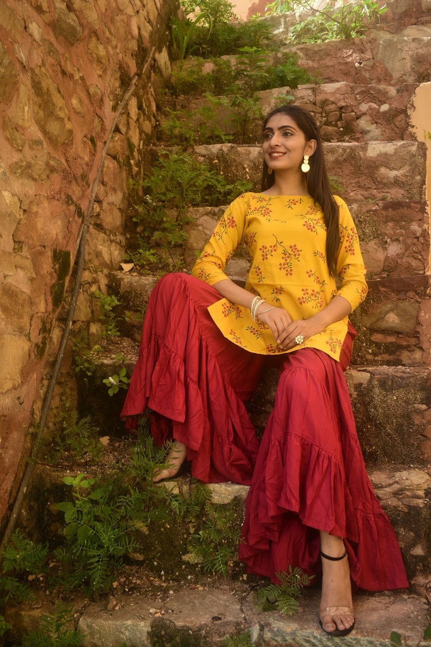 Yellow Floral Sharara Set