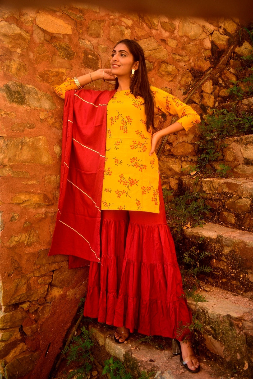 Yellow Floral Sharara Set