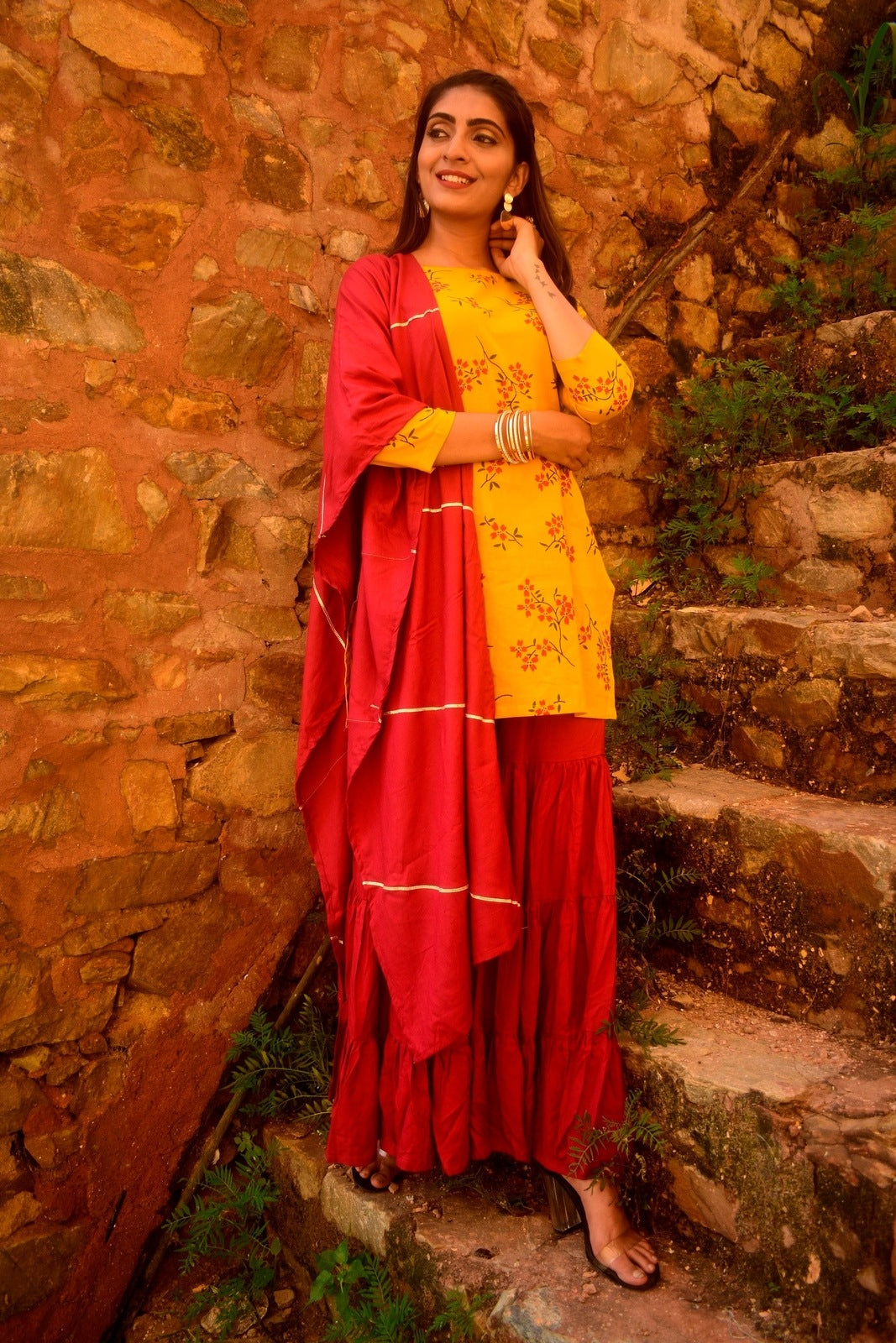 Yellow Floral Sharara Set