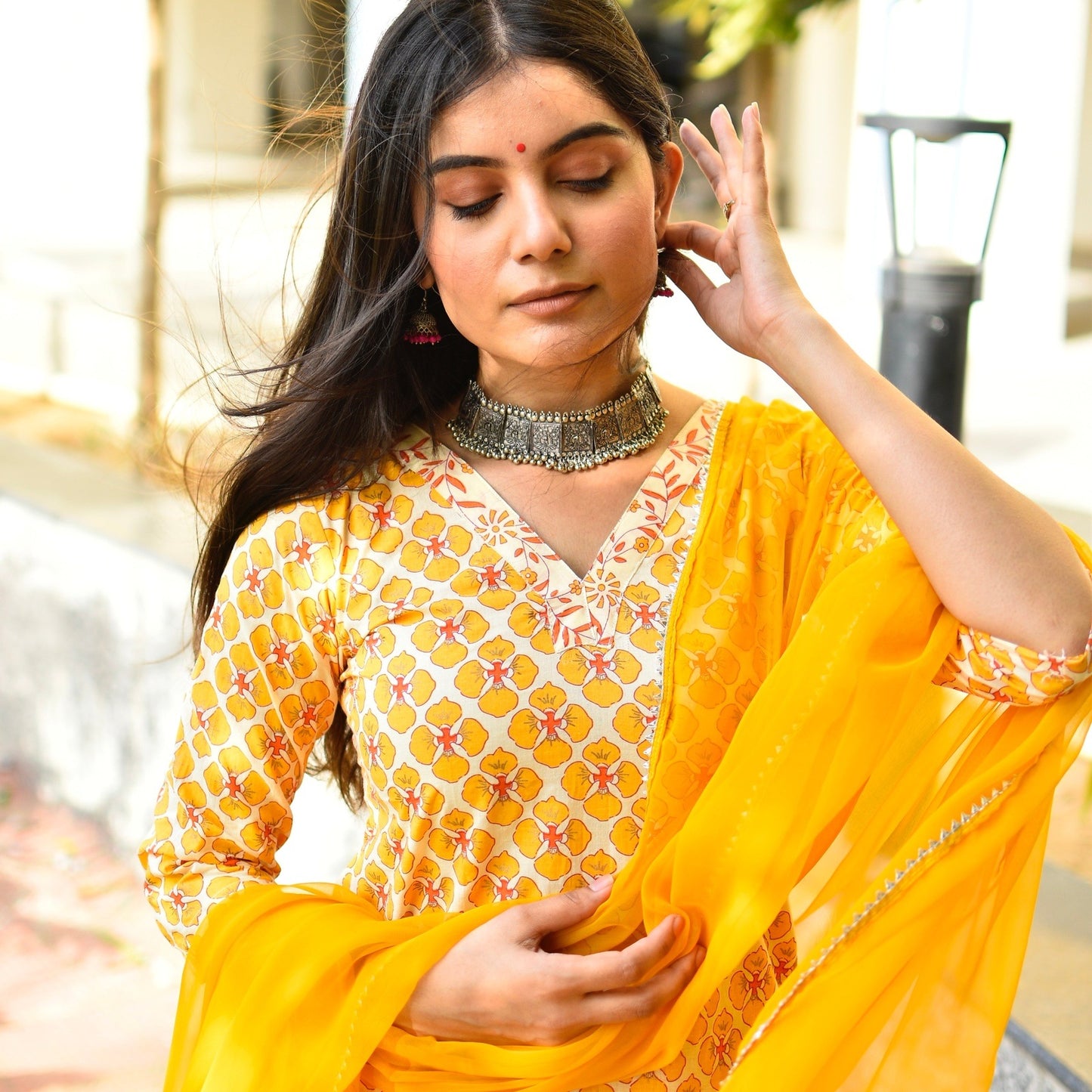 Mustard Handblock Suit Set