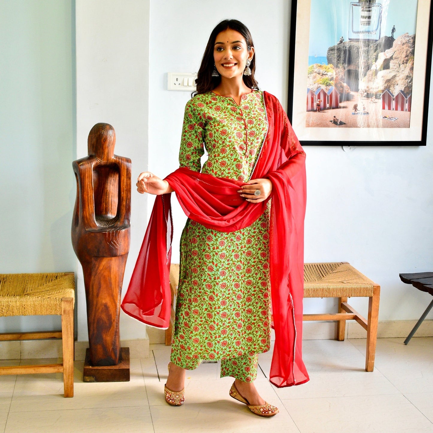 Green Bagh Handblock Suit Set