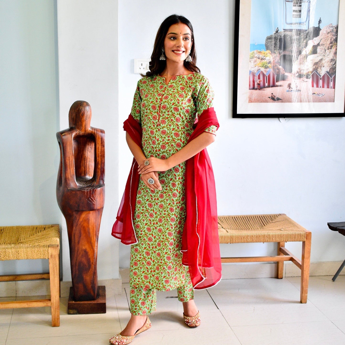 Green Bagh Handblock Suit Set