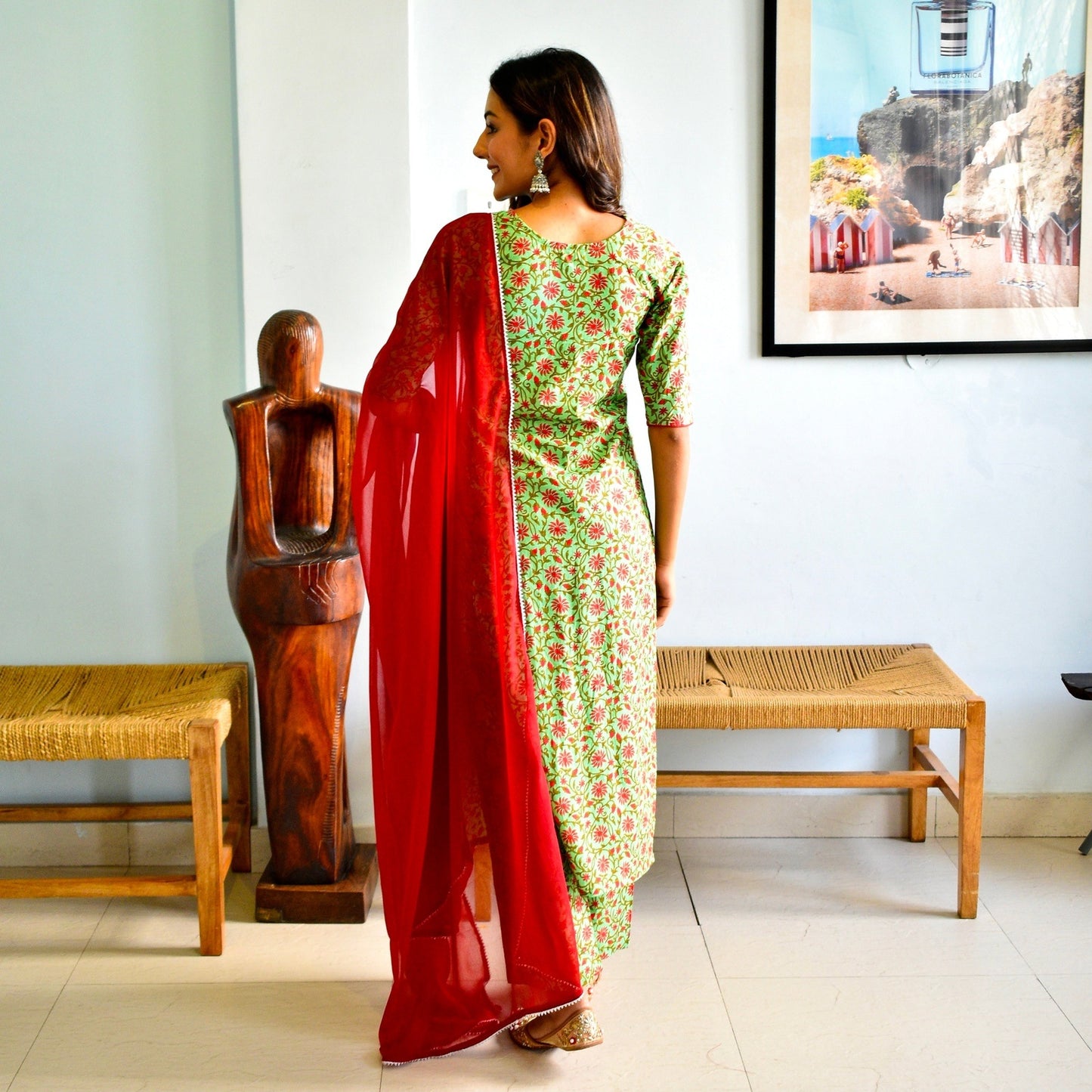 Green Bagh Handblock Suit Set