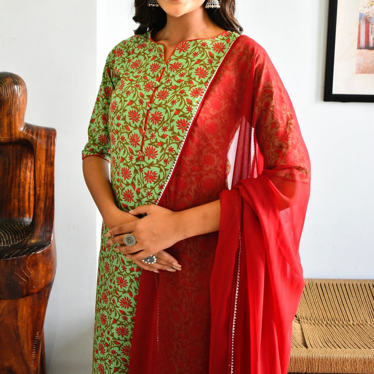 Green Bagh Handblock Suit Set