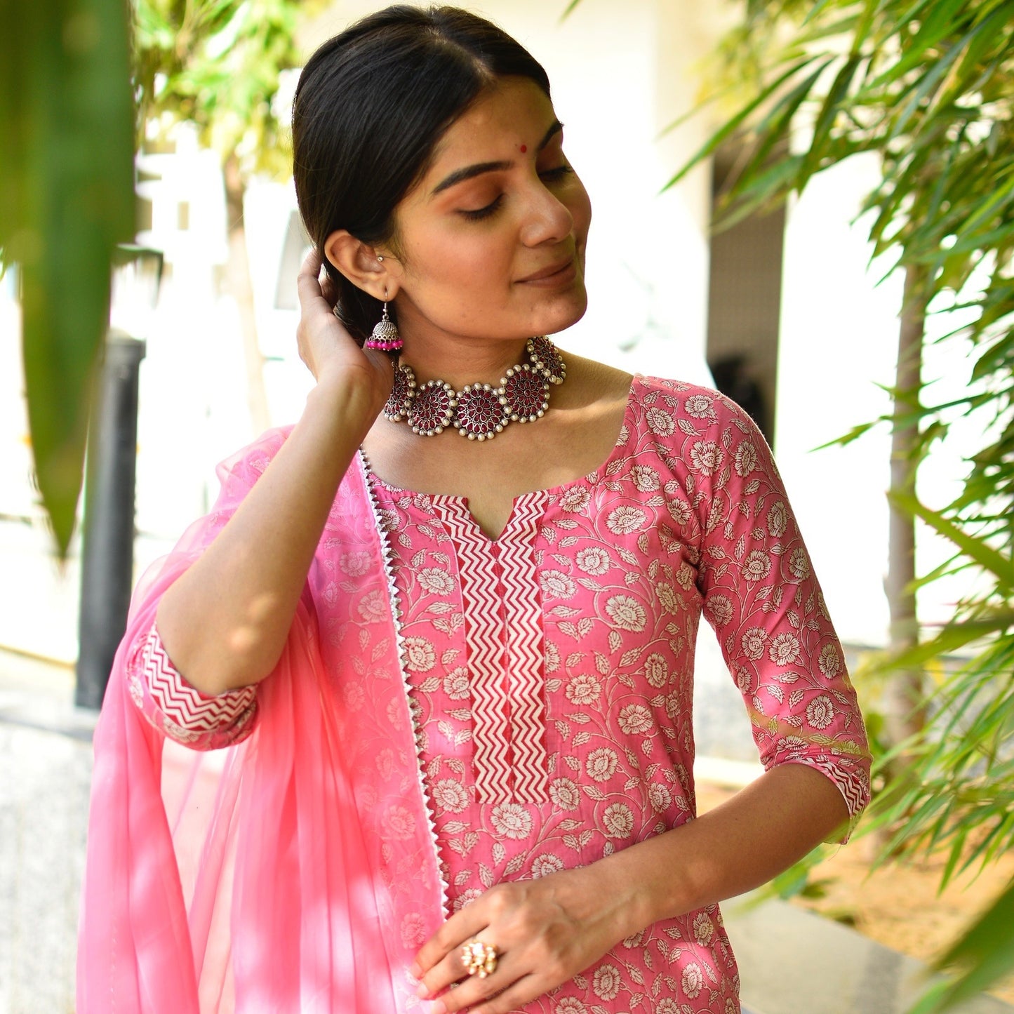 Pink Handblock Suit Set