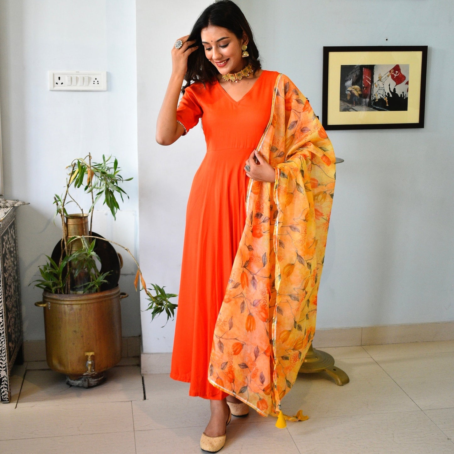Orange Handpainted Suit Set
