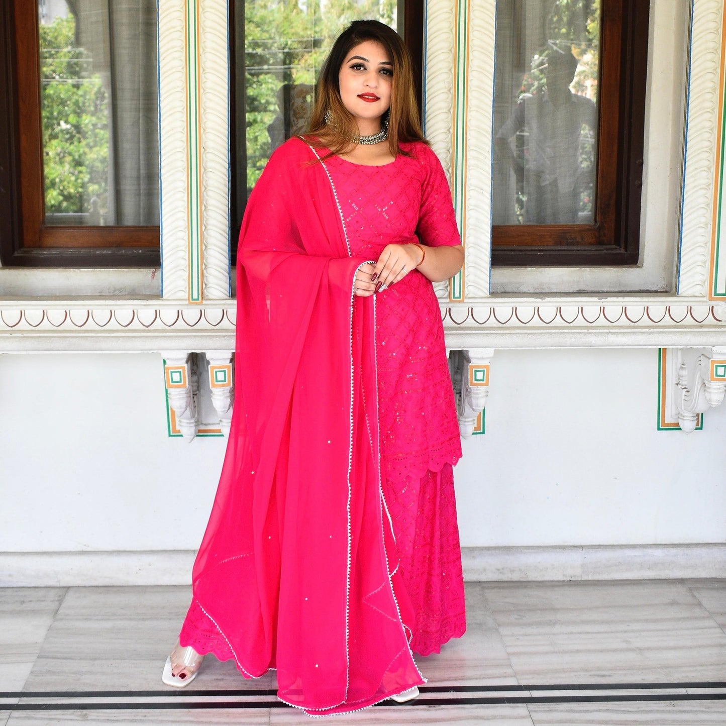 Pink Chikankari Sharara Suit Set