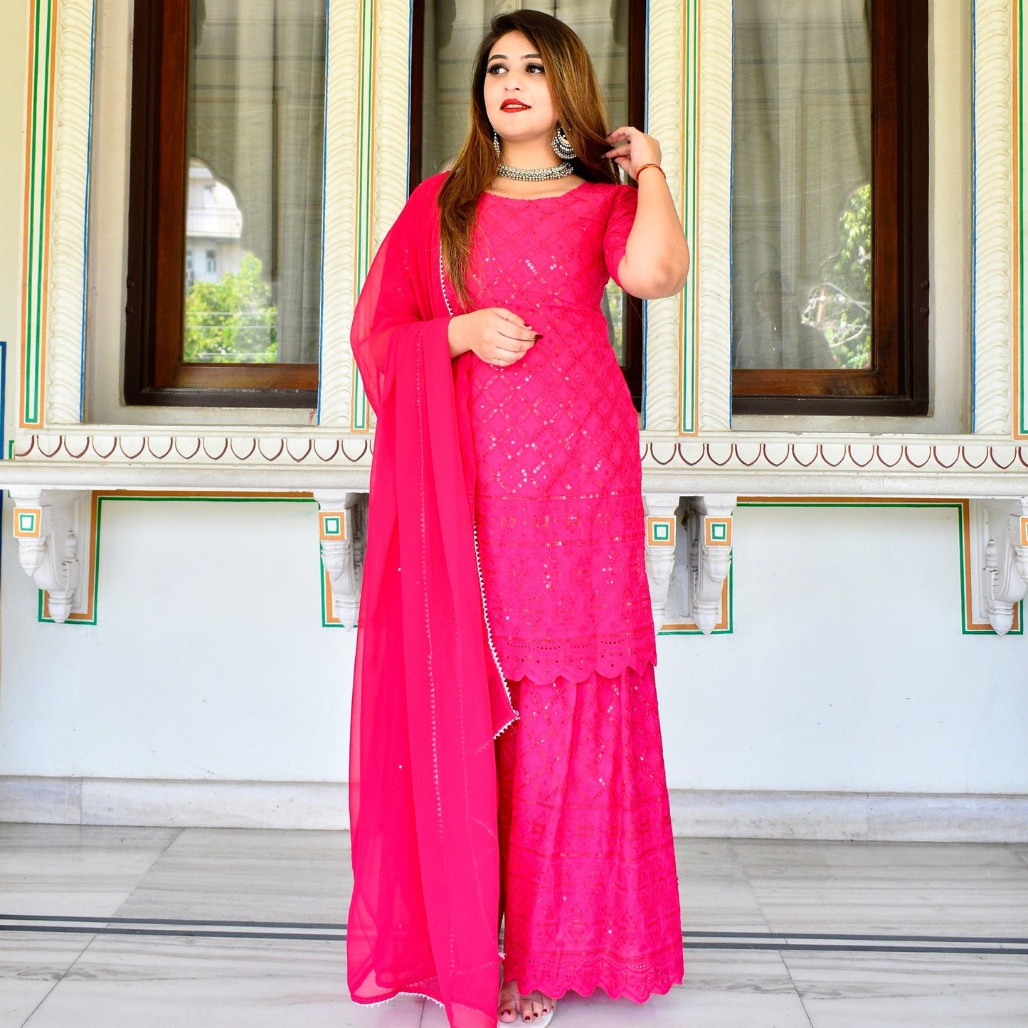 Pink Chikankari Sharara Suit Set