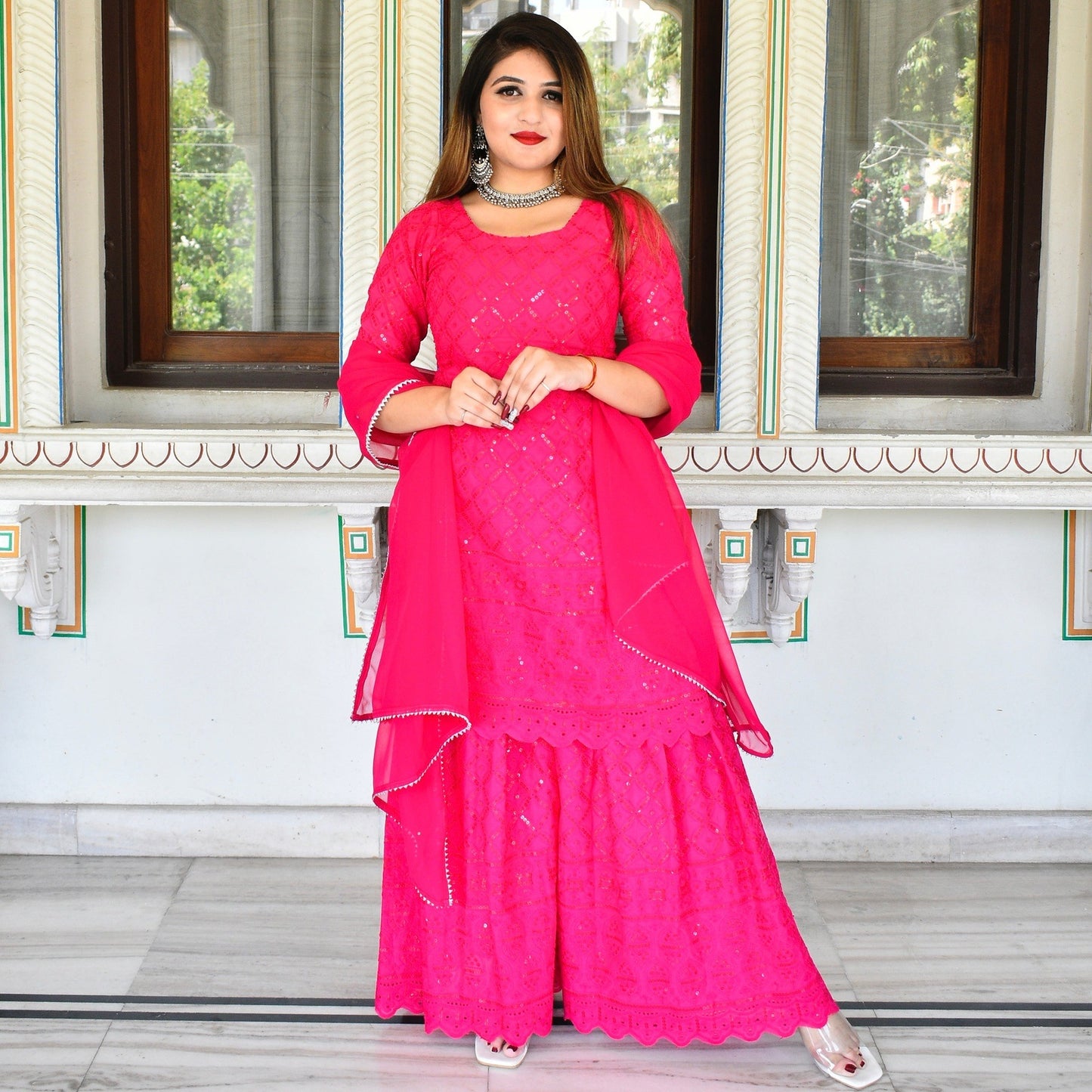 Pink Chikankari Sharara Suit Set