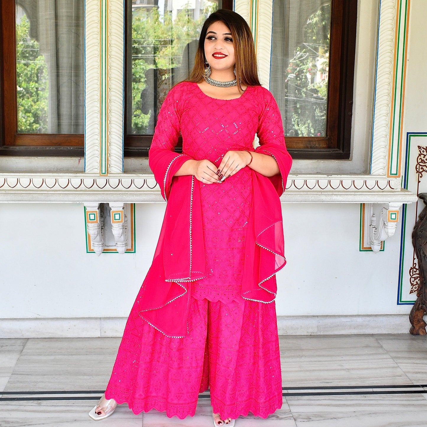 Pink Chikankari Sharara Suit Set