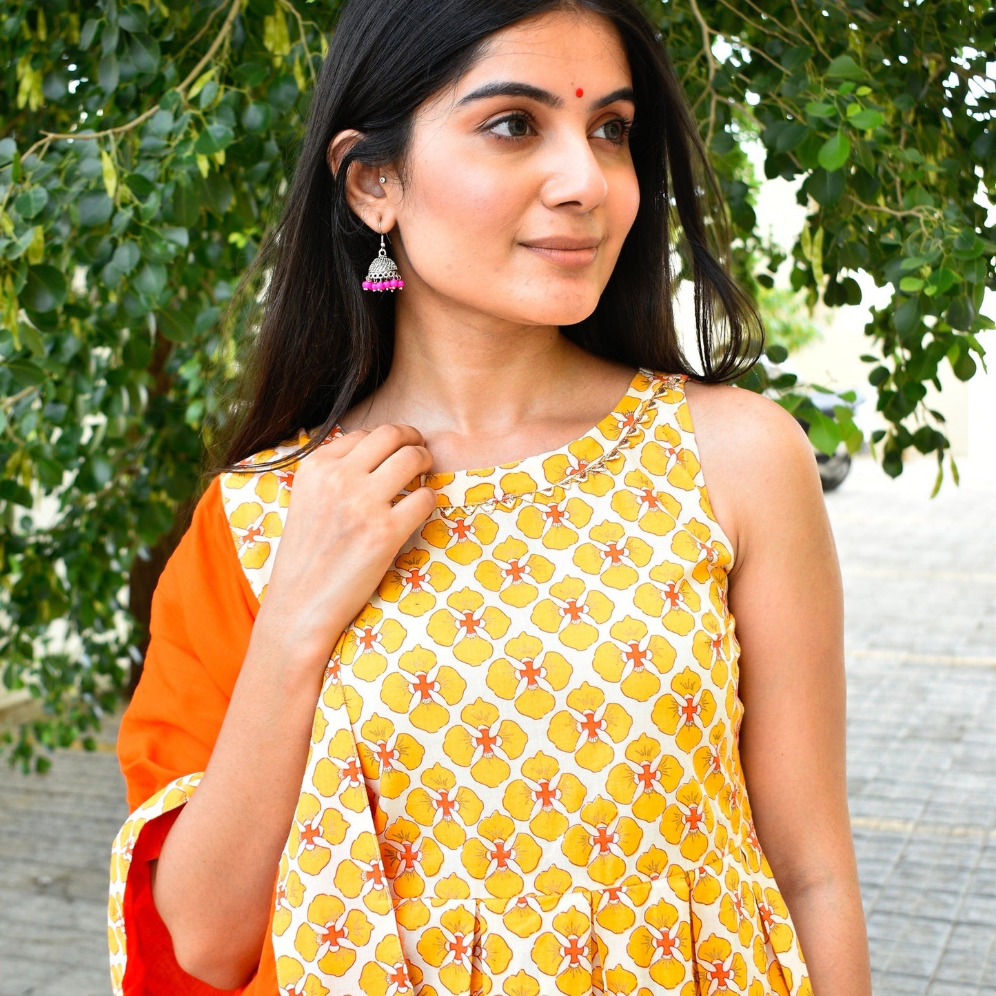 Butter Handblock Pleated Suit Set