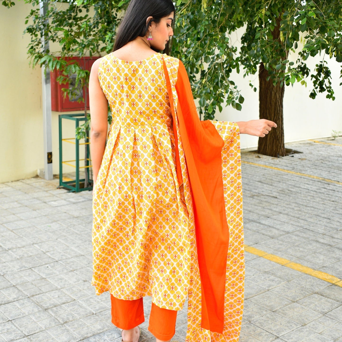 Butter Handblock Pleated Suit Set