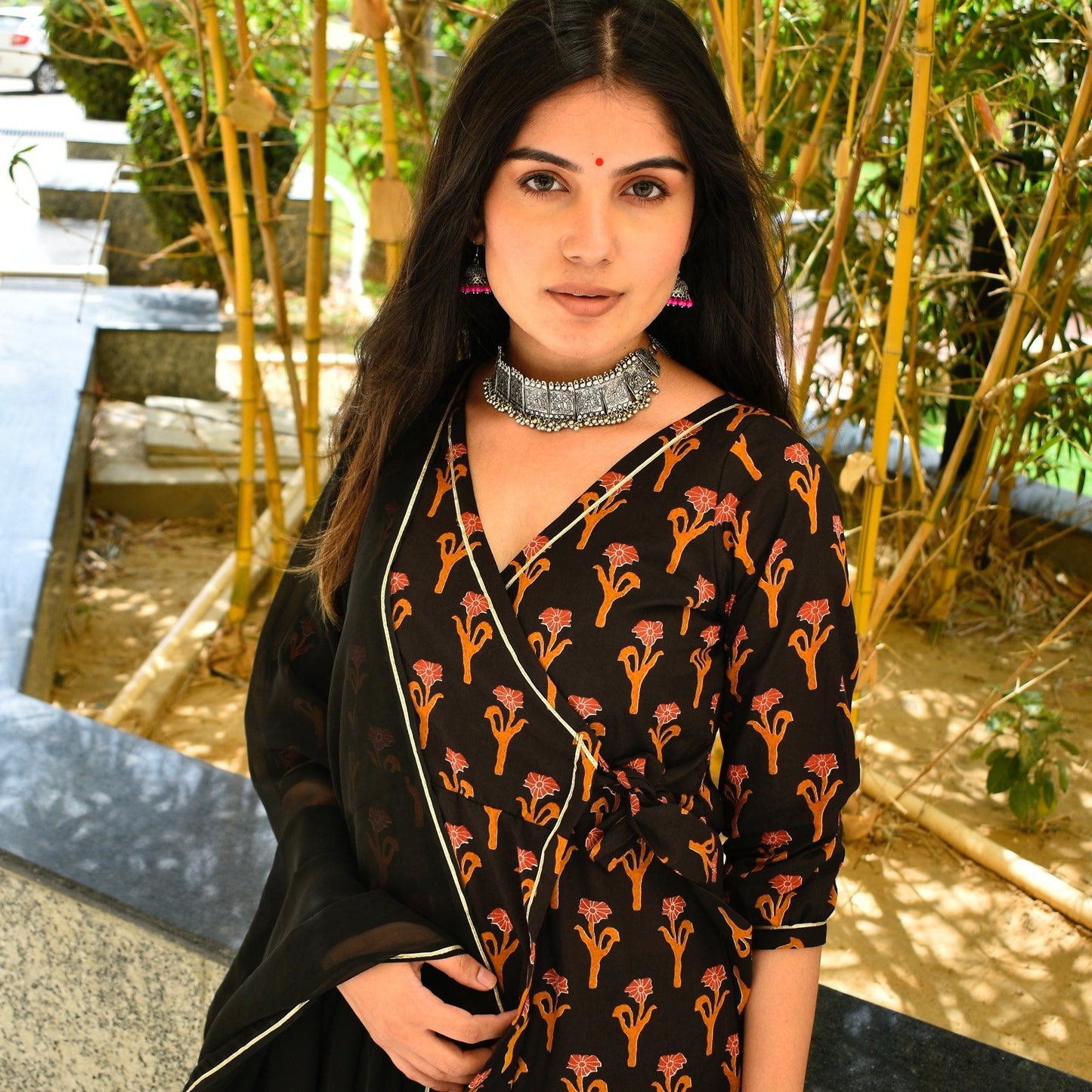 Black Handblock Angrakha Suit Set