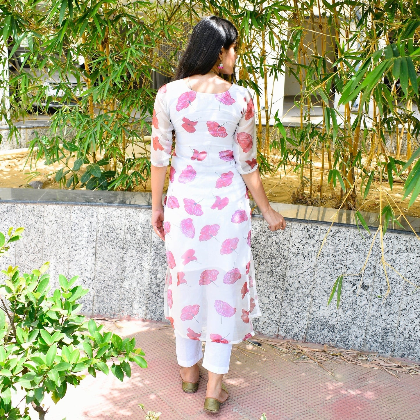 White Floral Handpainted Suit Set