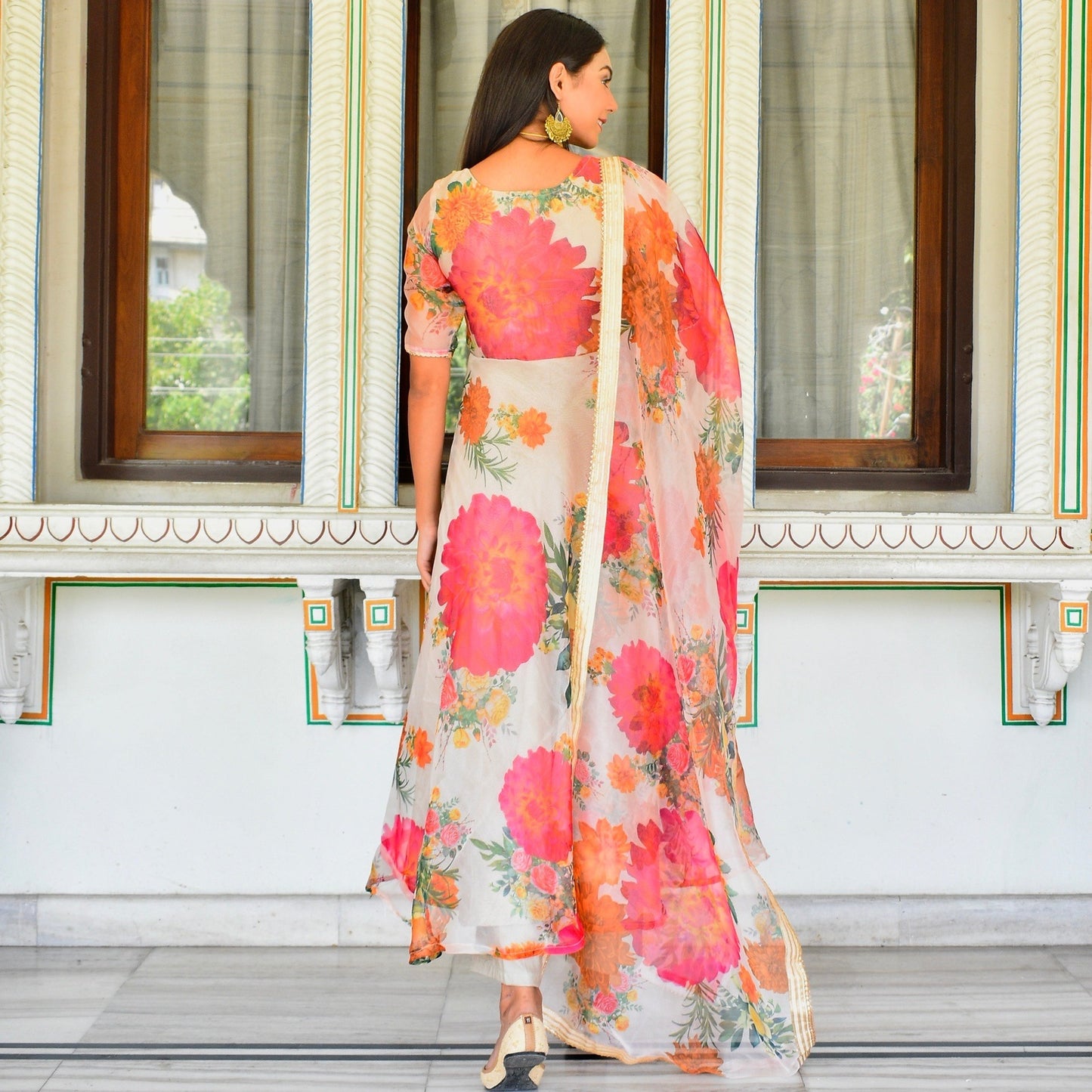 Ivory Handpainted Organza Suit set