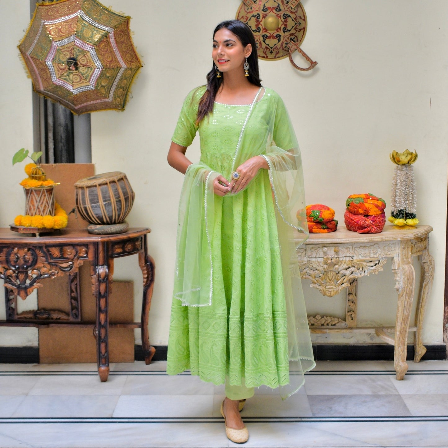 Green Chikankari Suit set