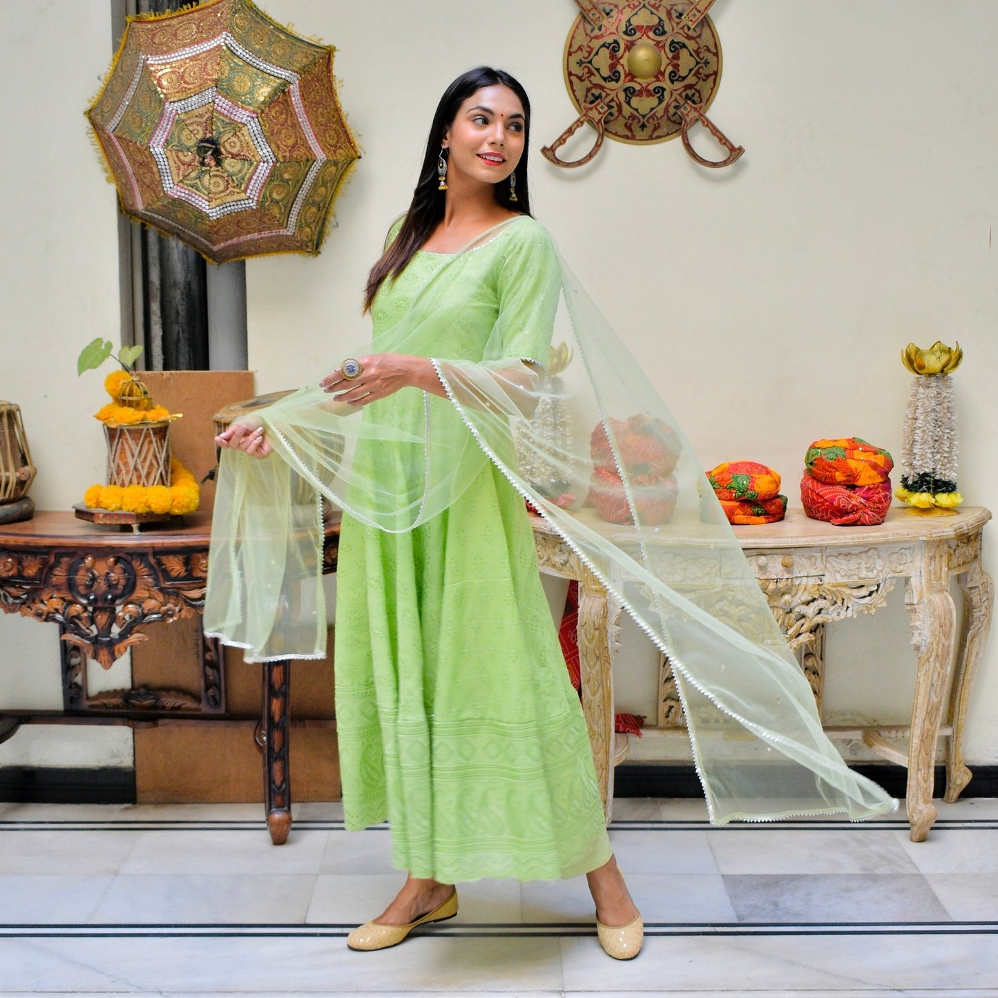 Green Chikankari Suit set