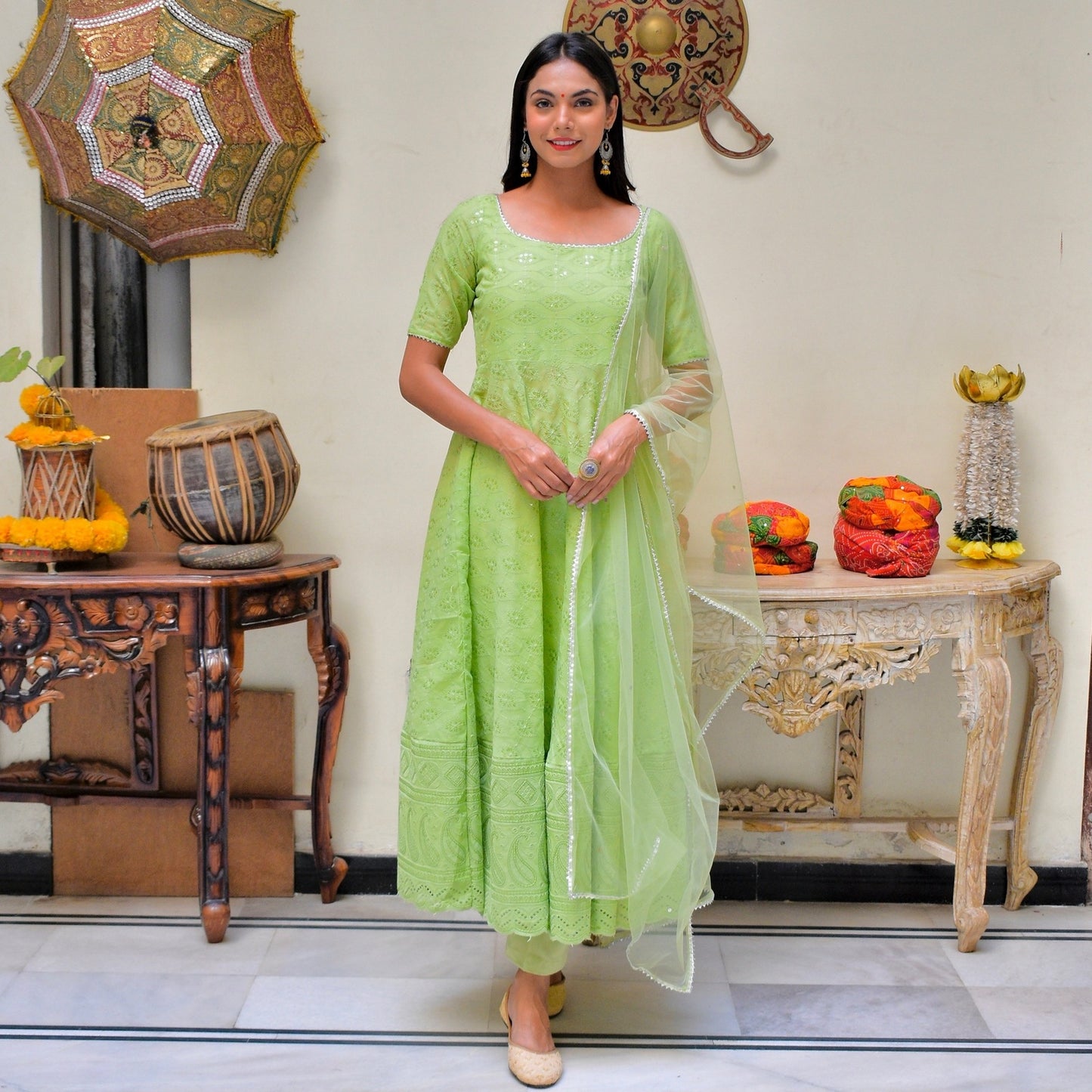 Green Chikankari Suit set