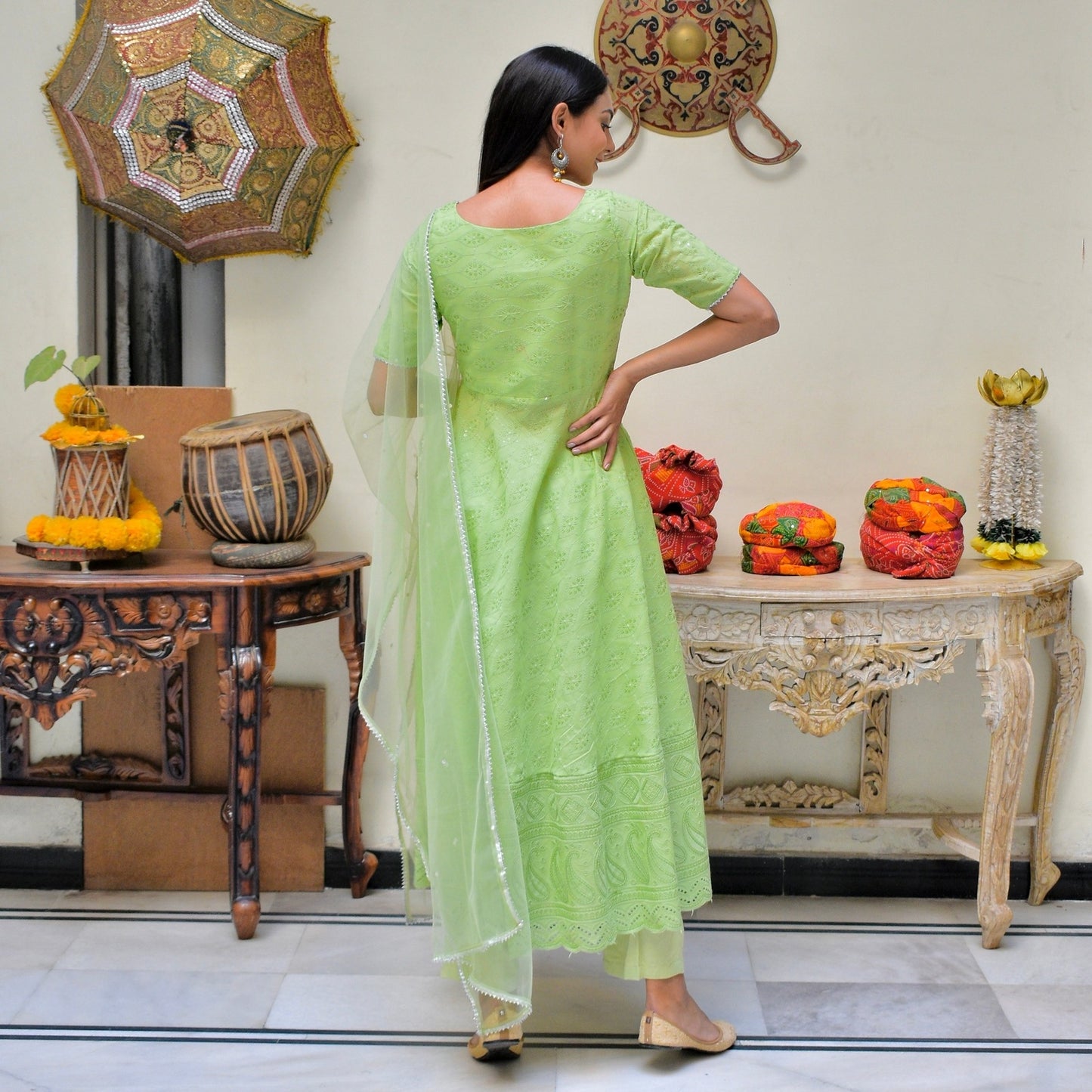 Green Chikankari Suit set