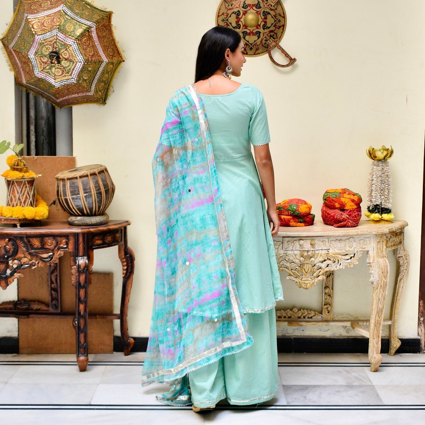 Aqua Shibori Sharara Suit Set