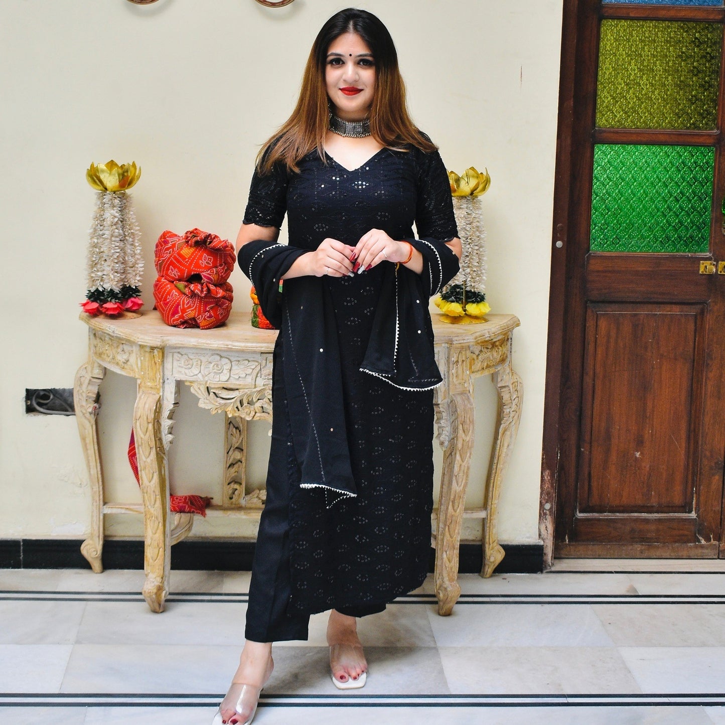 Black Chikankari Suit Set