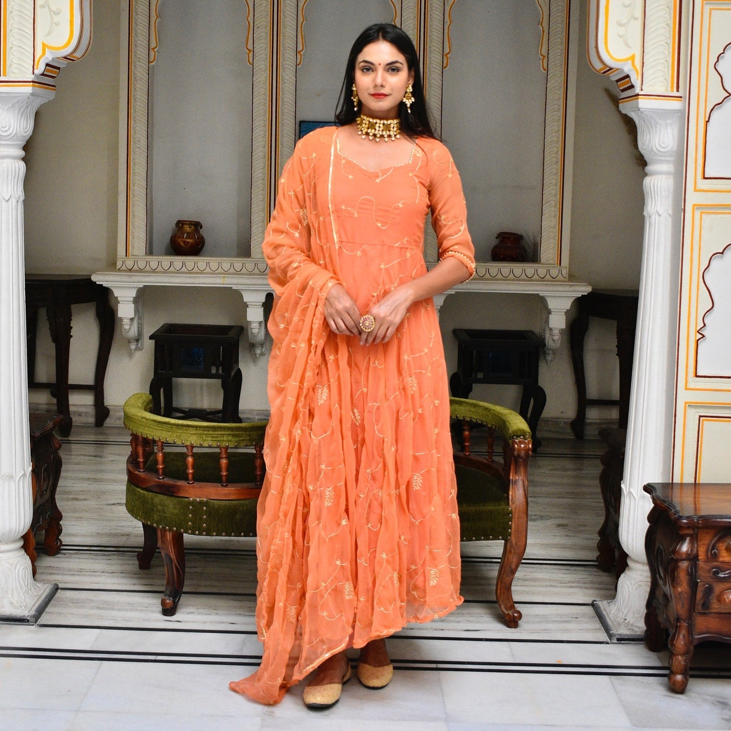 Peach Zari Suit Set