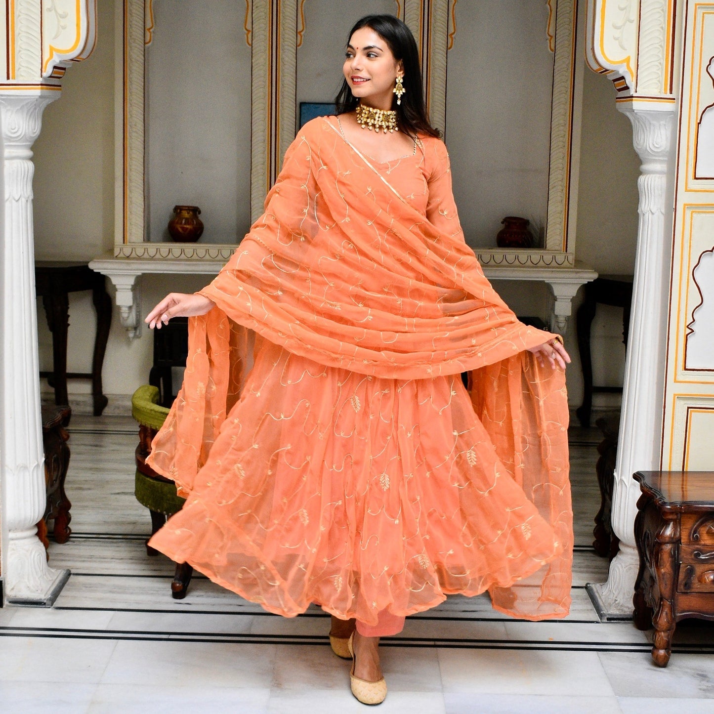 Peach Zari Suit Set