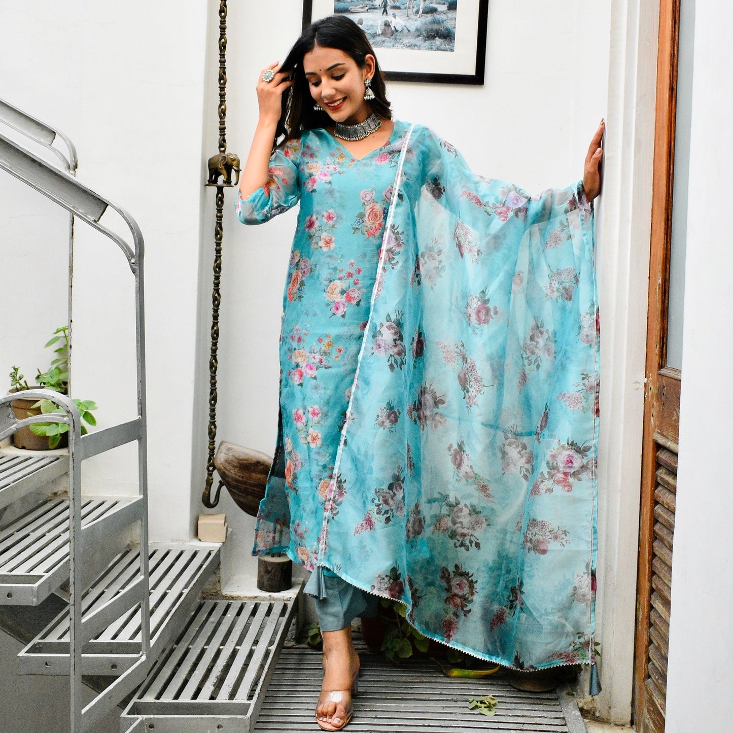 Aqua Floral Suit Set