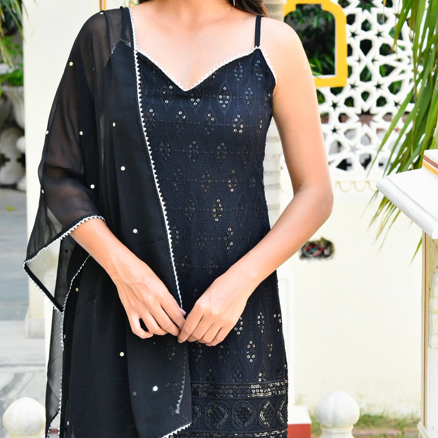 Black Chikankari Sharara Suit Set