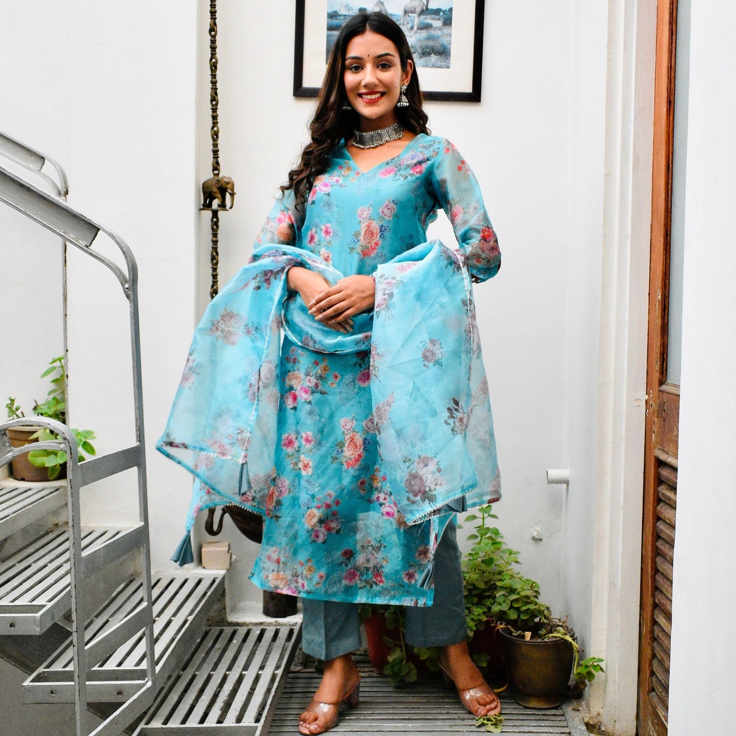 Aqua Floral Suit Set