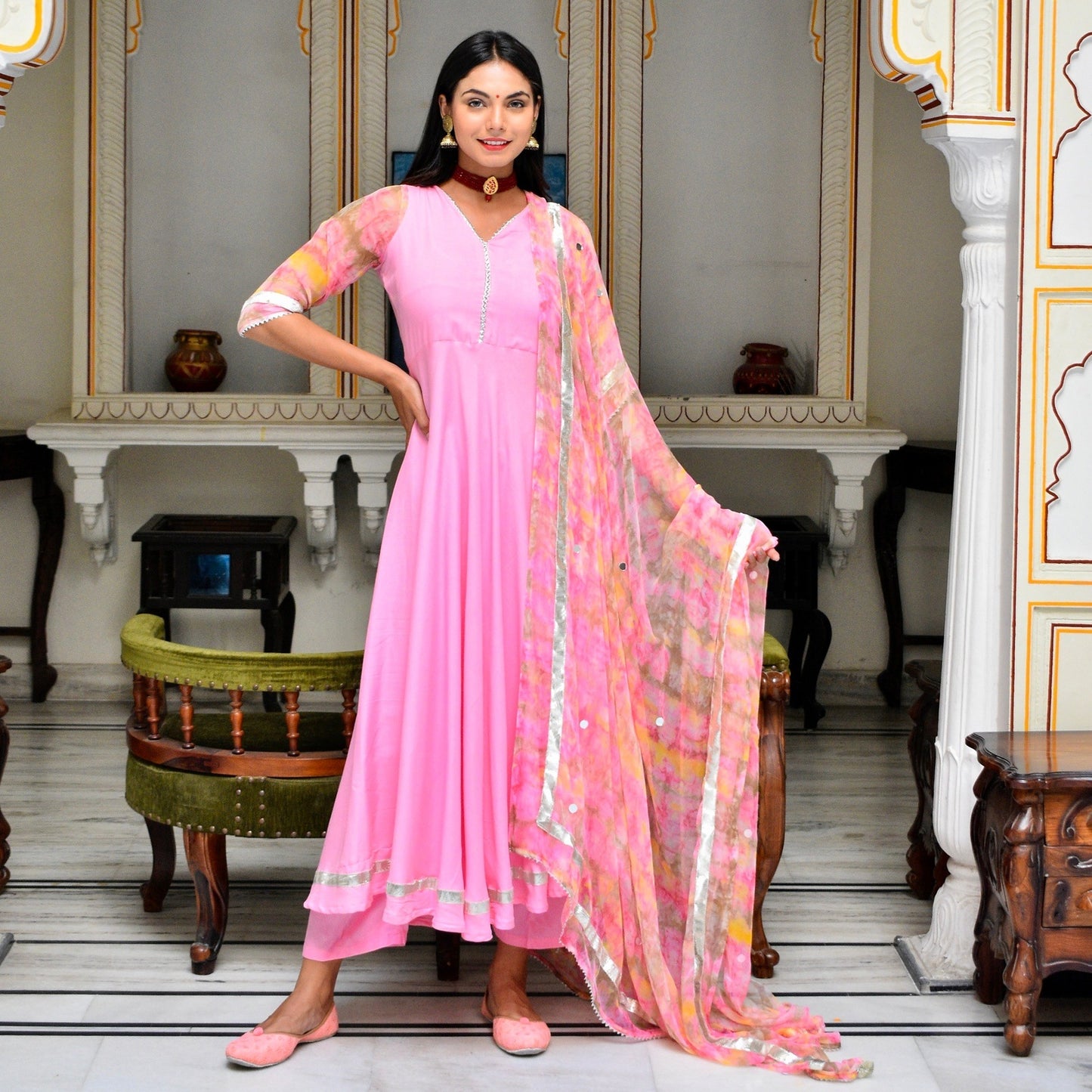 Baby Pink Shibori Suit Set