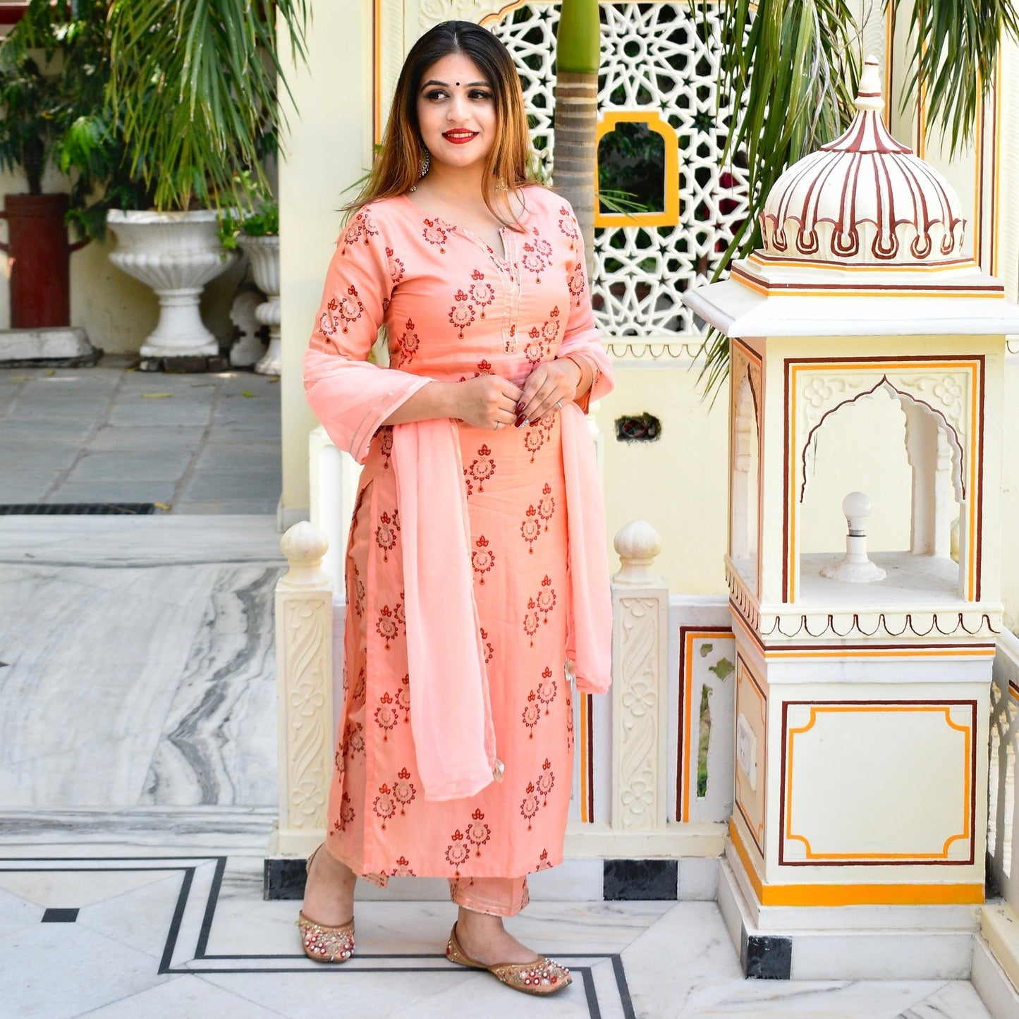 Peach Muslin Suit Set