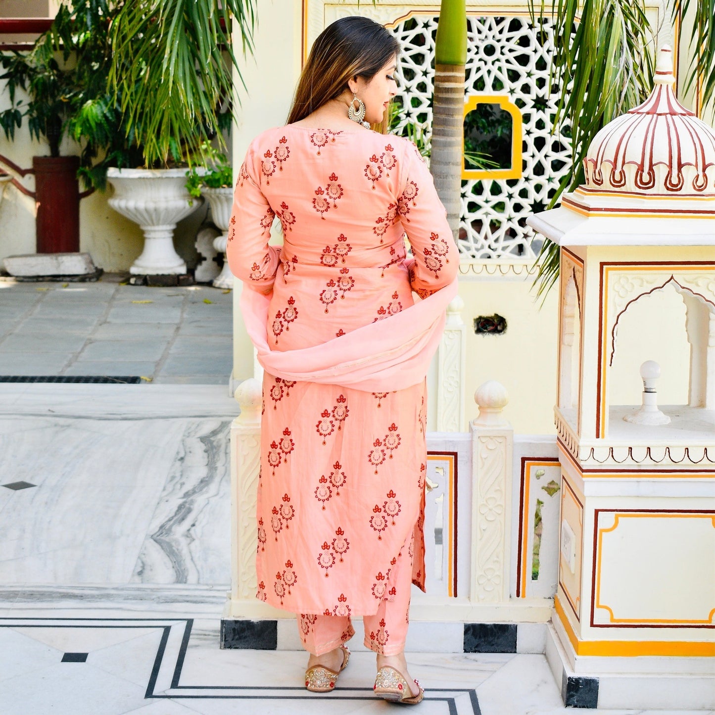 Peach Muslin Suit Set