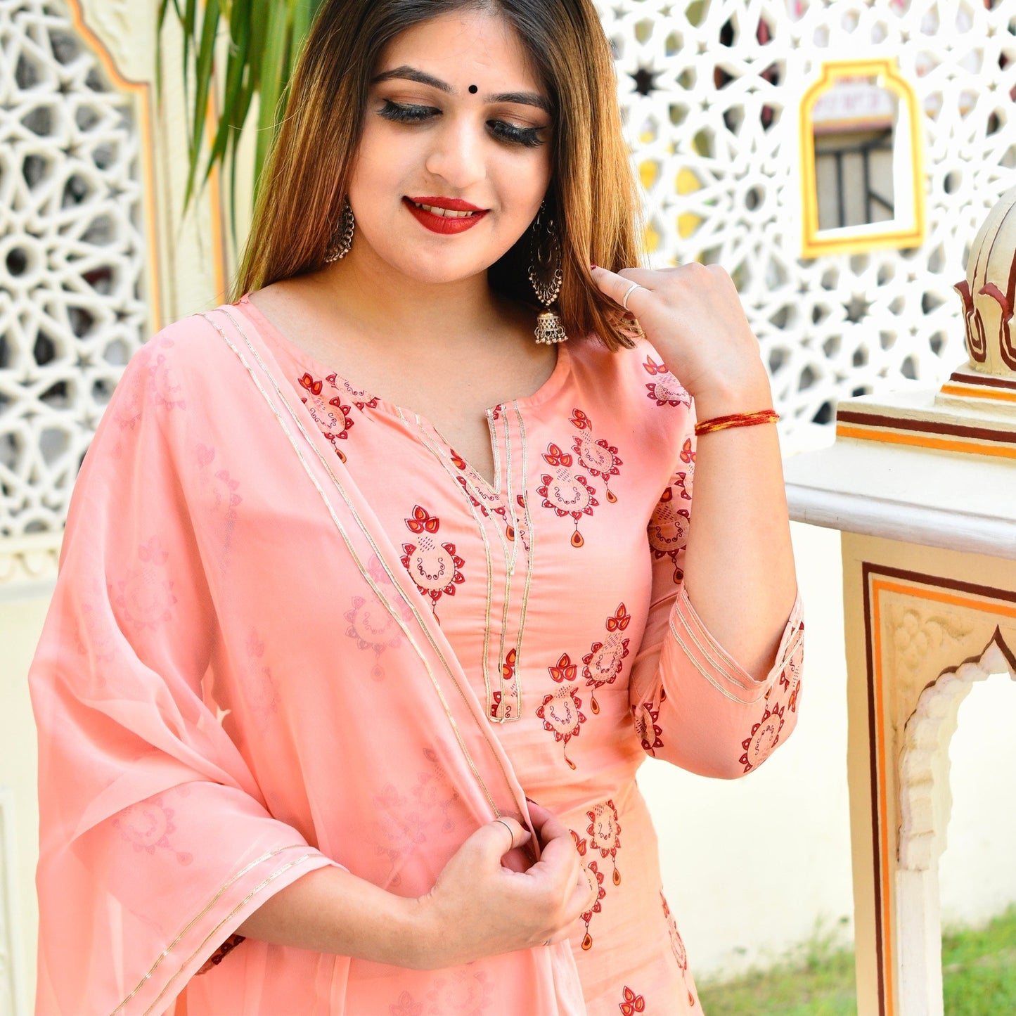 Peach Muslin Suit Set