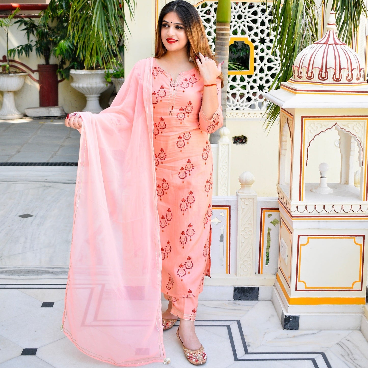 Peach Muslin Suit Set