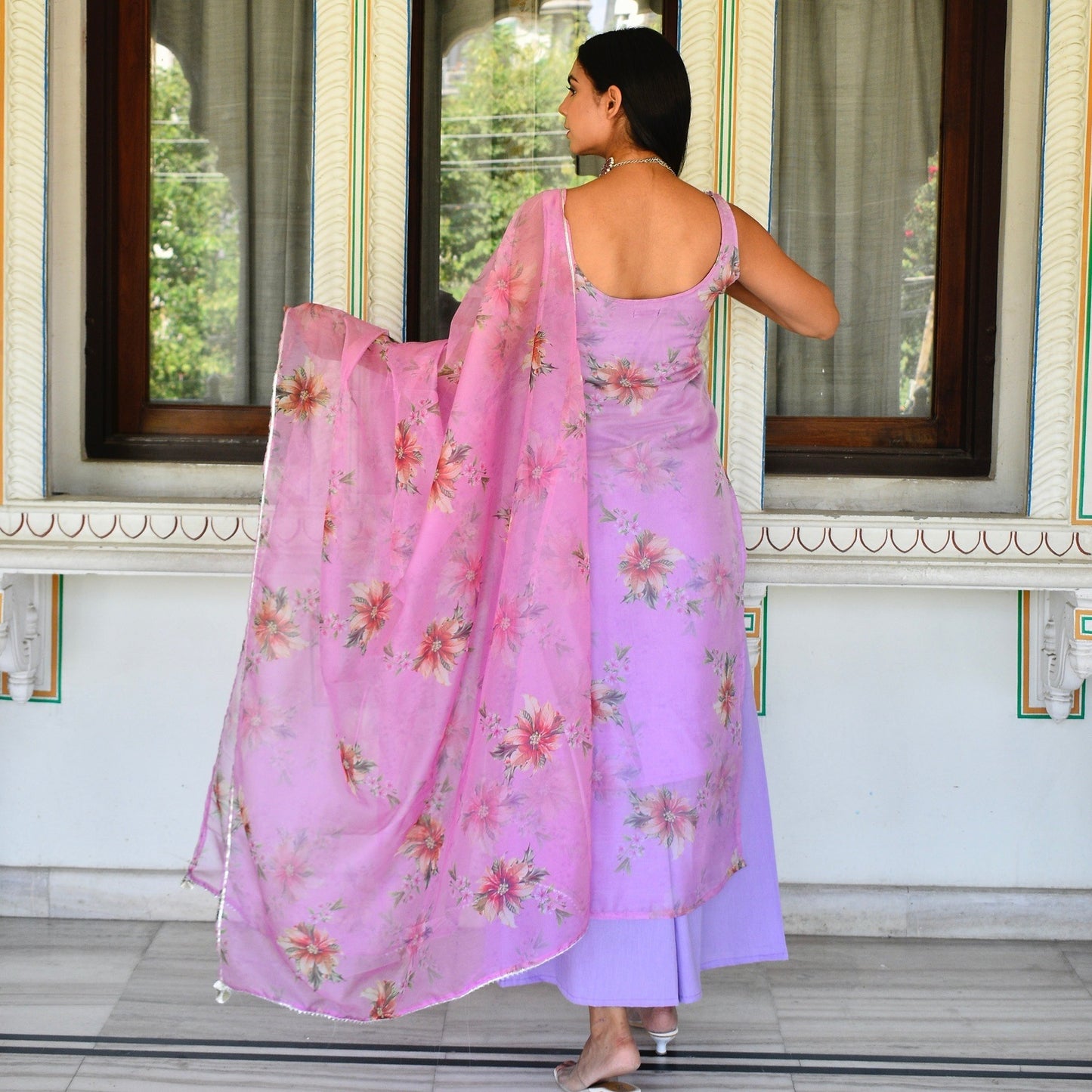 Lilac Floral Organza Suit Set