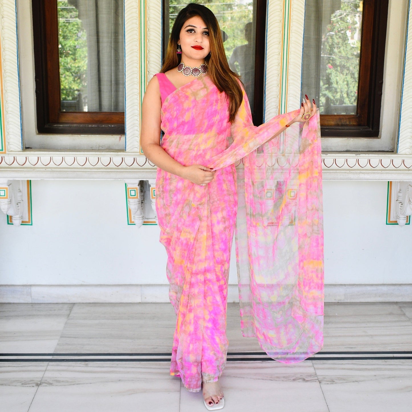 Pink Shibori Saree