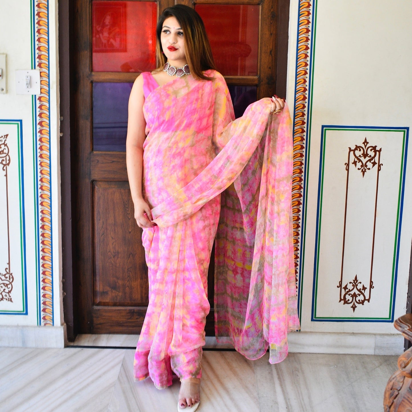 Pink Shibori Saree