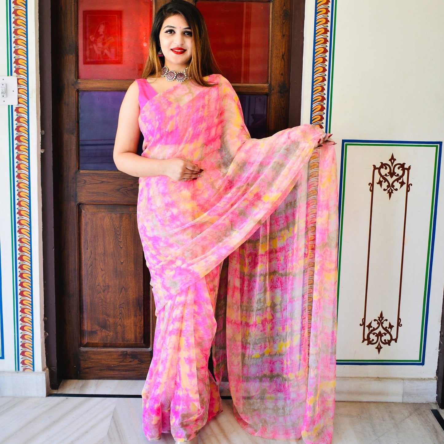 Pink Shibori Saree