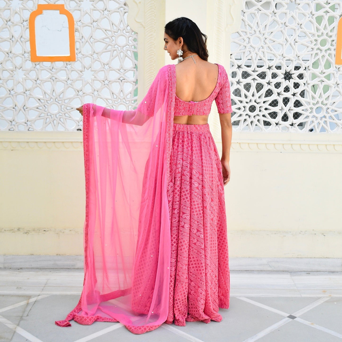 Pink Chikankari Lehenga Set
