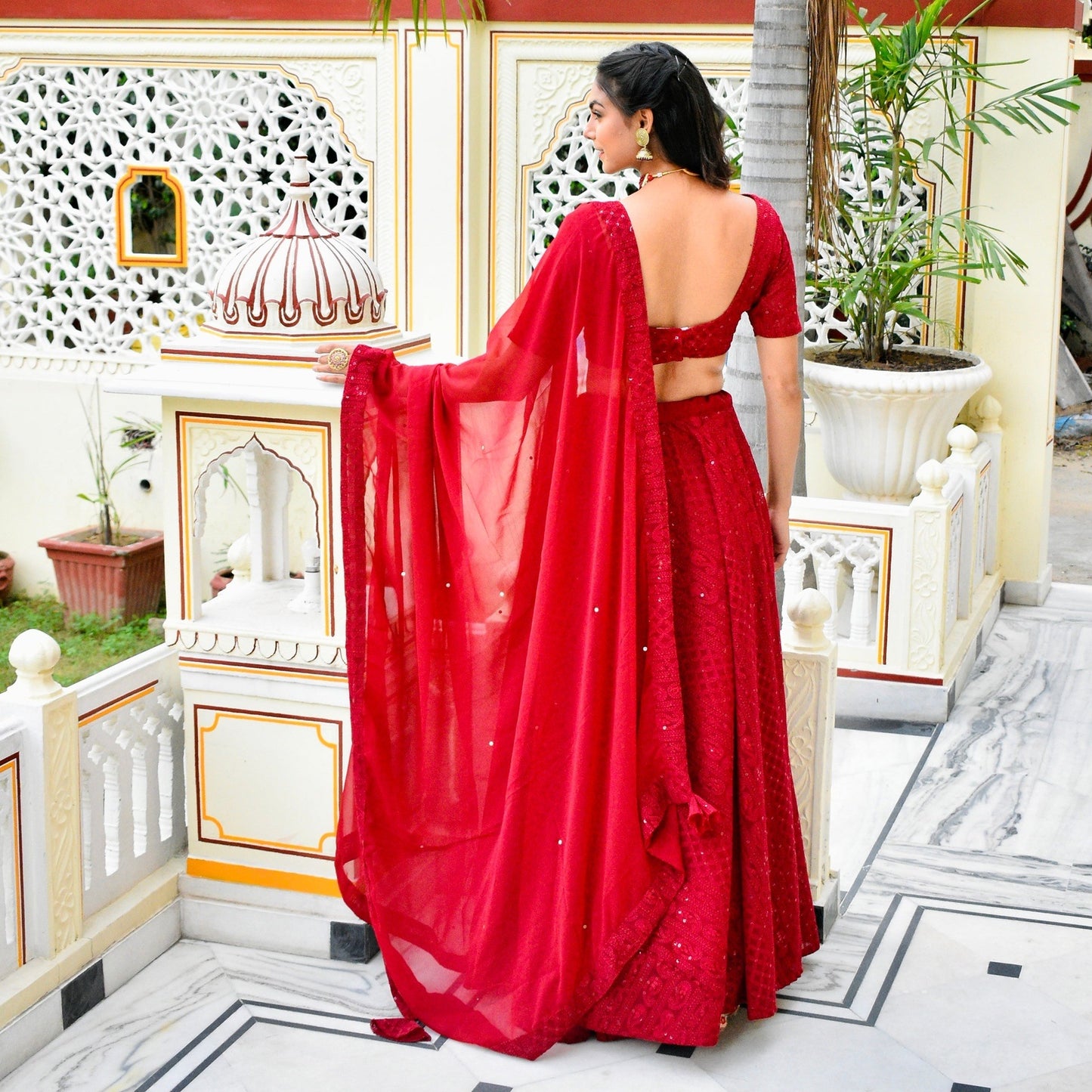 Maroon Chikankari Lehenga Set