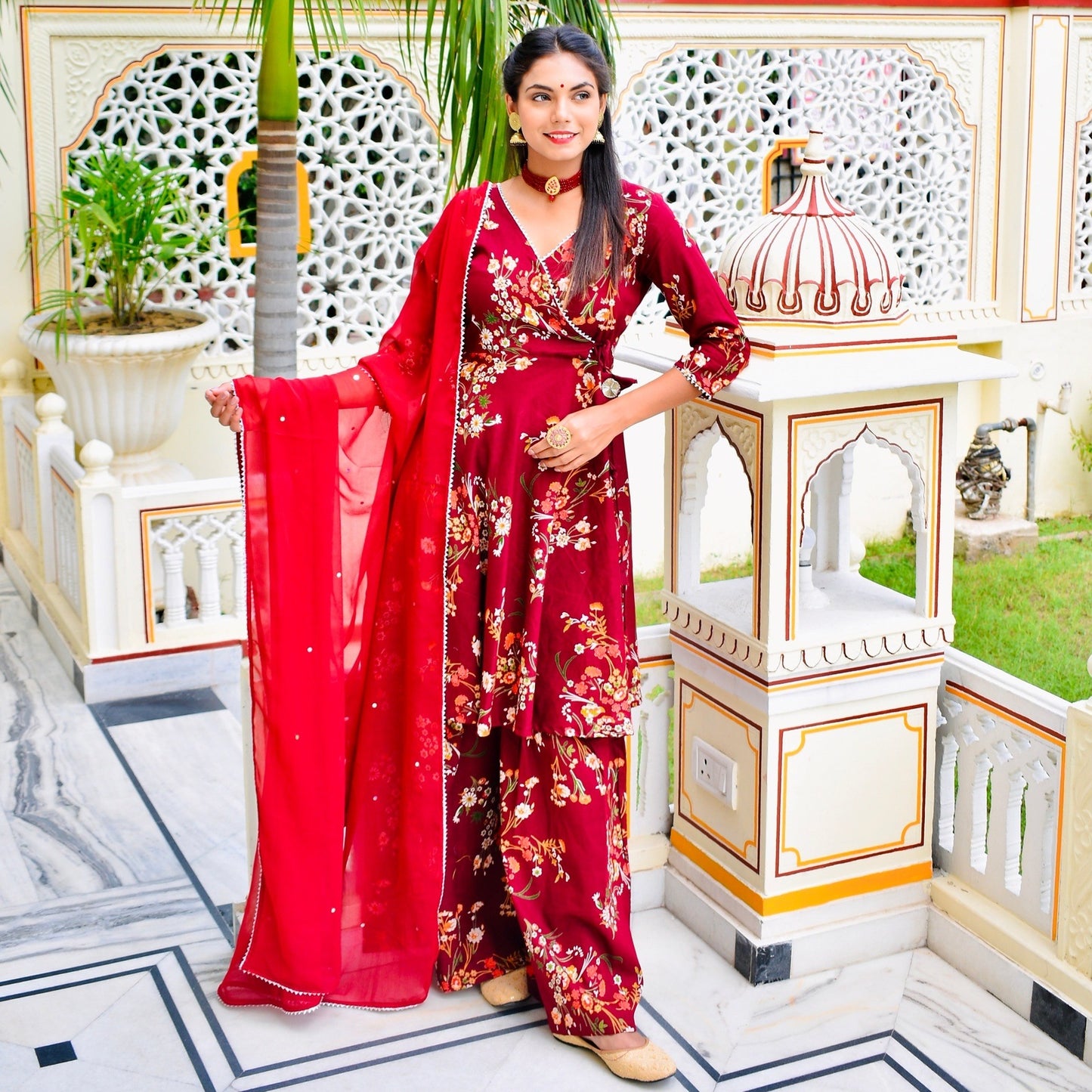 Maroon Floral Sharara Suit Set
