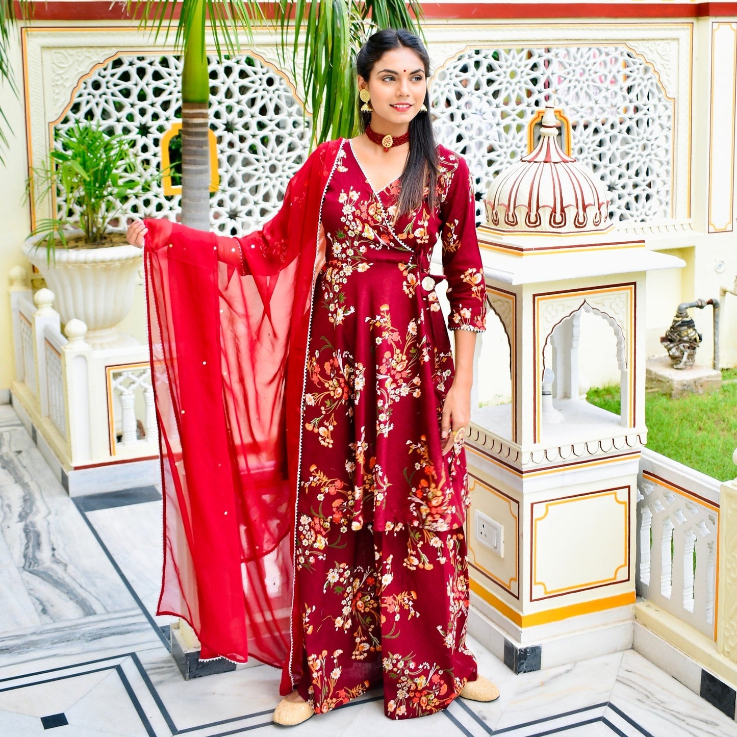 Maroon Floral Sharara Suit Set