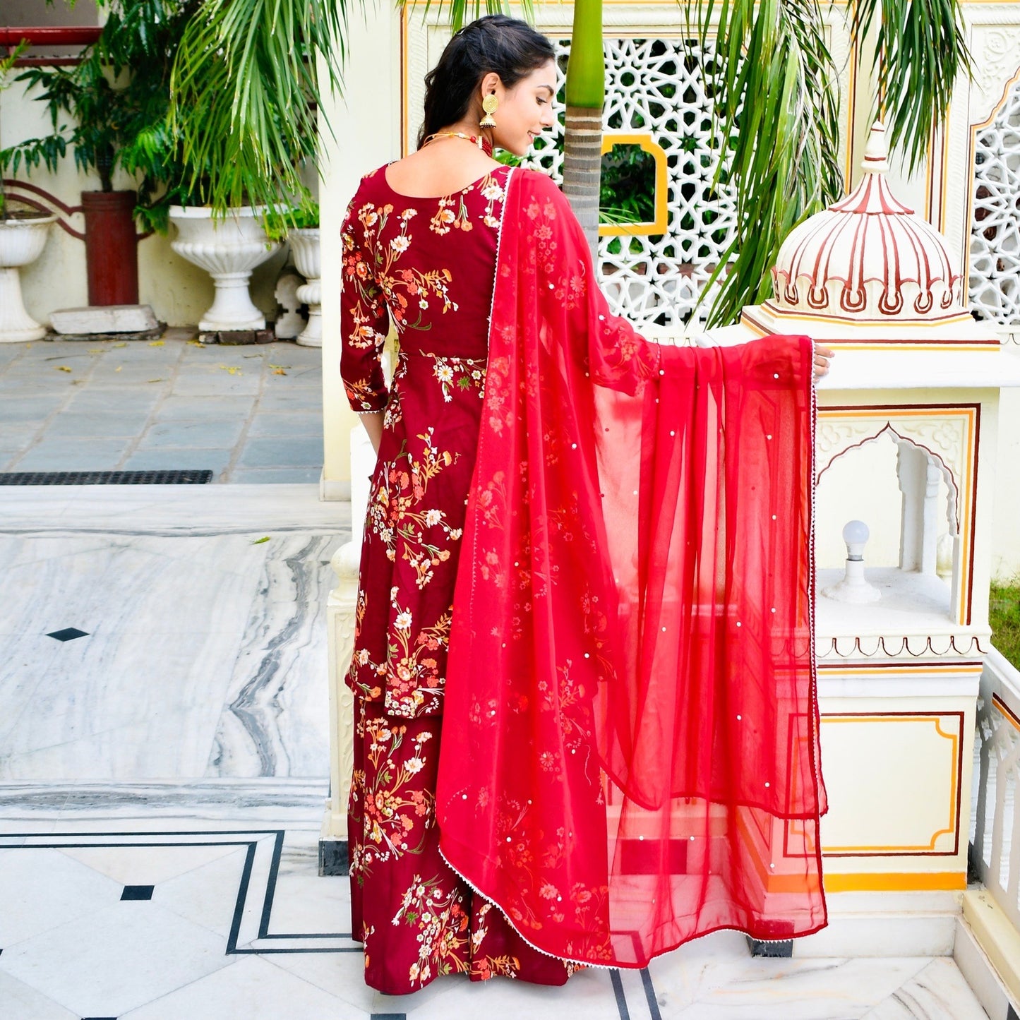 Maroon Floral Sharara Suit Set