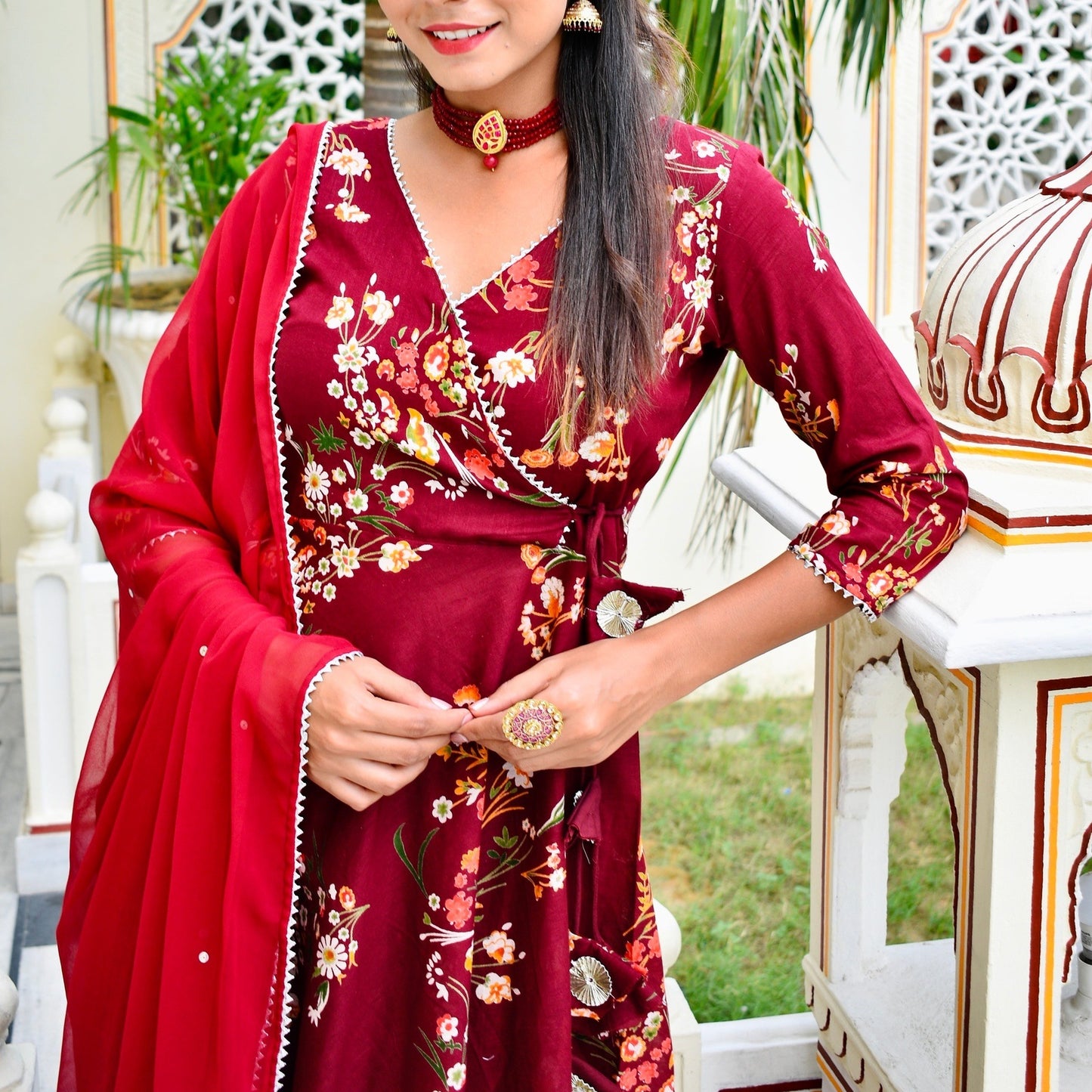 Maroon Floral Sharara Suit Set
