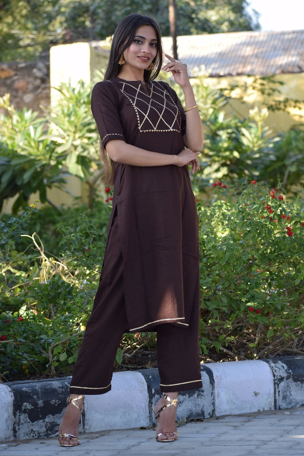 Umber Yoke Design Kurta Set